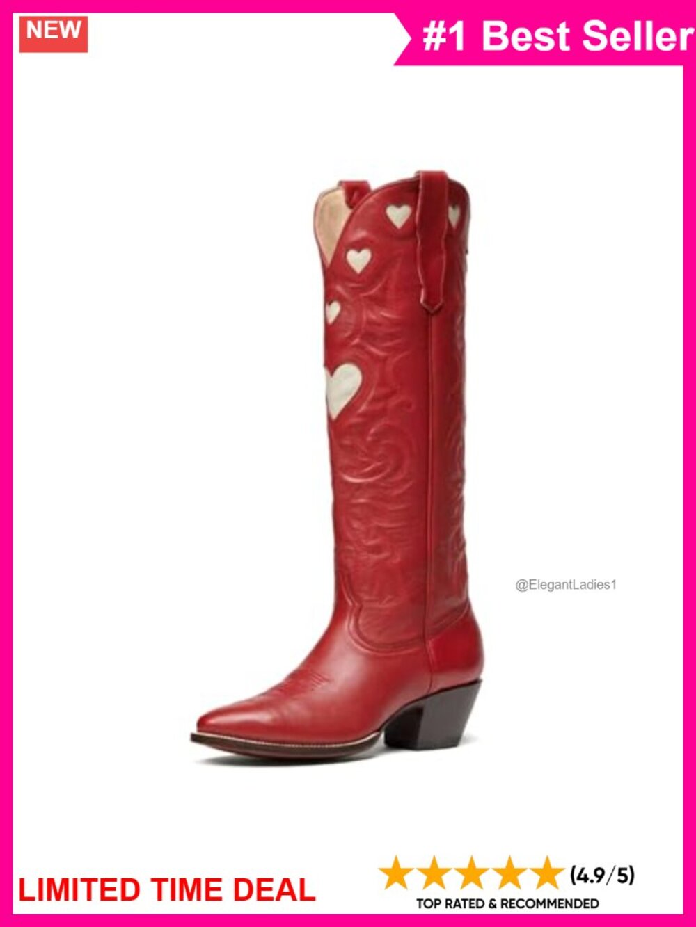 Cowboy Boots Wide Calf Knee High Chunky Heel Pointed Toe Pull On Western Boot